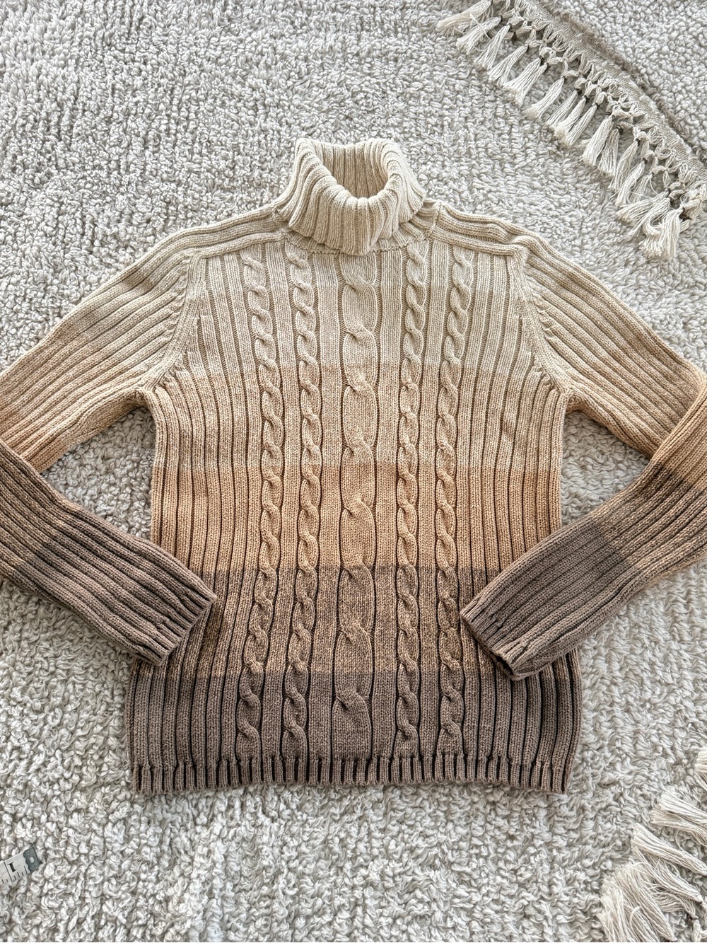 Vtg 90s Marsh Landing Amanda Smith Ombre Cable Knit Turtleneck Sweater Cotton M